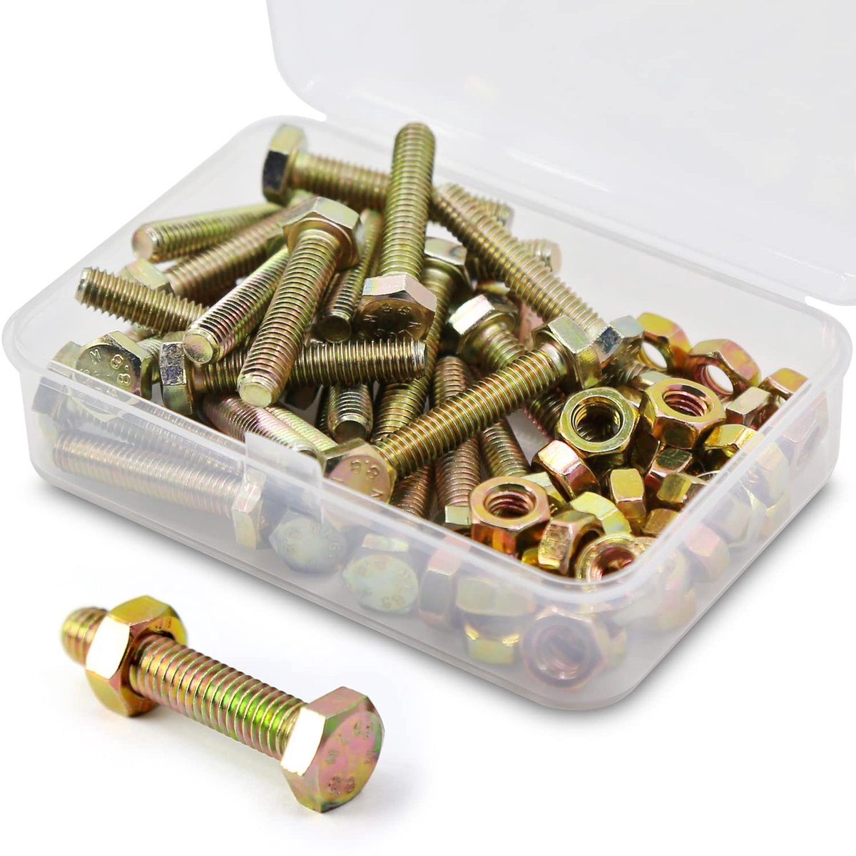 x 30 mm, 30 stuks, 8,8 verzinkt staal, zeskantschroeven met zeskant en moeren