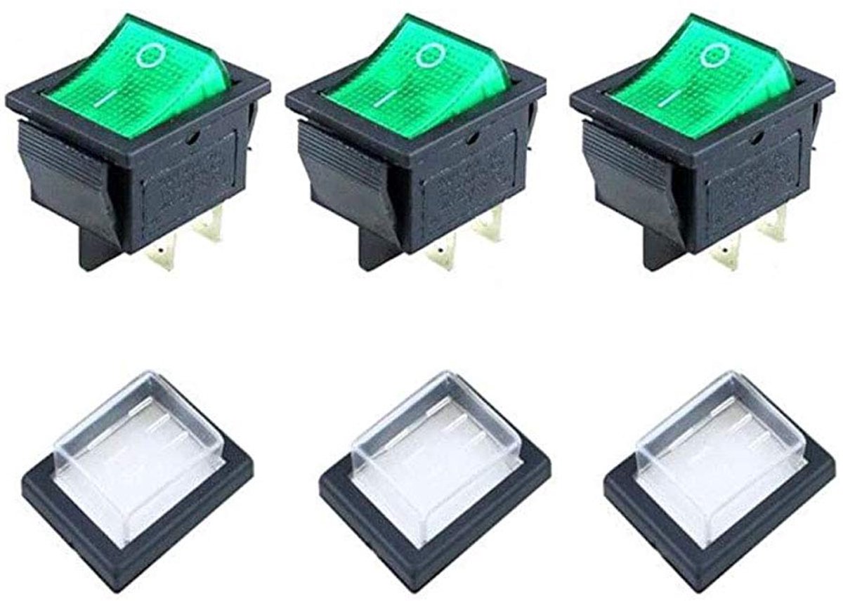 Schakelaar AC 250V 16A 125V 20A tuimelschakelaar Groen Lichtend Met waterdichte afdekking Veel gebruikt voor verschillende soorten elektrische