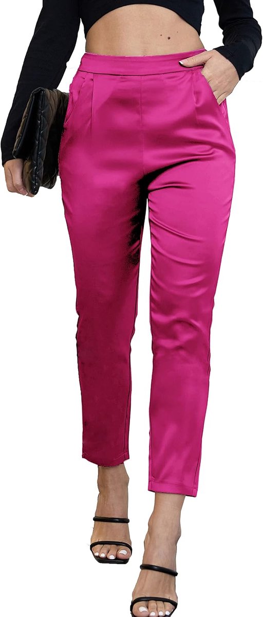 zijdeachtige jurk voor dames, casual, elastisch, hoge taille, stretch, elegante broek, broek