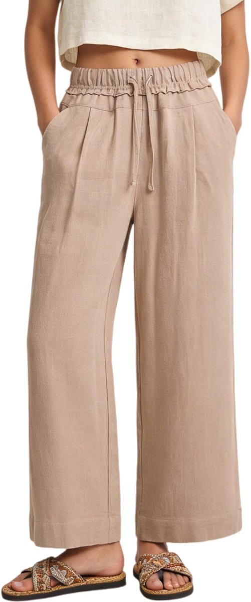 Linnen broek voor meisjes, palazzo, losse taille, elastische taille, vloeiend, strand, met zakken