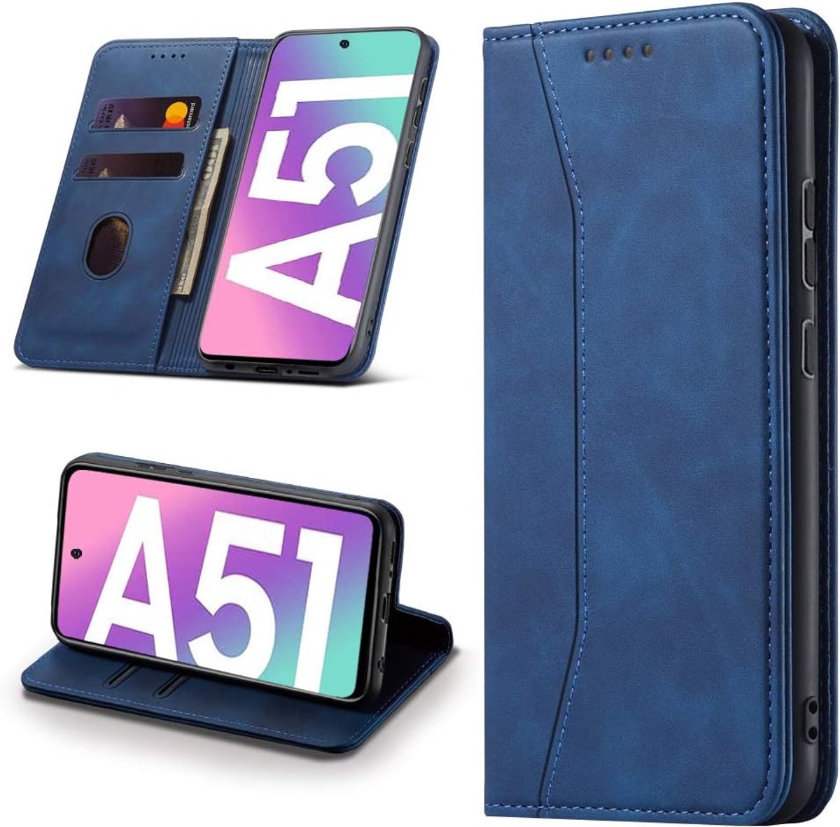 Hoesje voor Samsung Galaxy A51, [Premium PU-leerhoes] [klapdeksel] [kaarthouder] magnetische leer portefeuille Hoes Flip Case Telefoonhoesje voor Galaxy A51 - blauw
