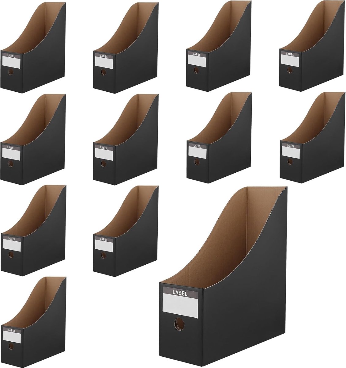 12 stuks tijdschriftenmappen A4 van karton, zwart, 26 × 9 × 27 cm, met etiket, bureau-organizer voor dossiers en documenten