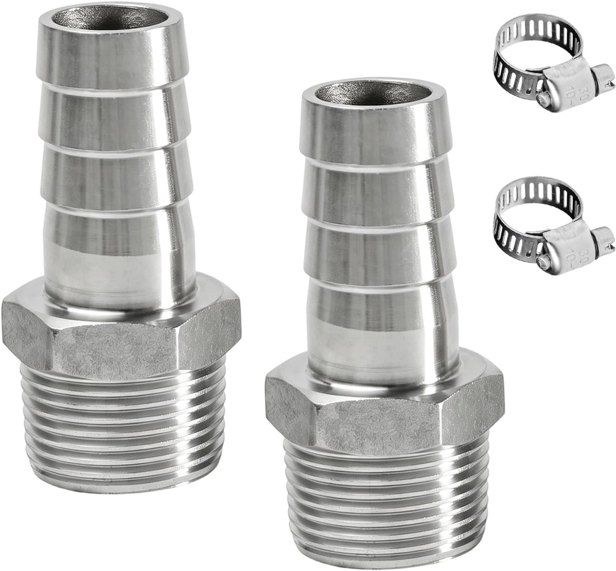 2 stuks roestvrijstalen slangtuit 3/4 inch, 19 mm x 3/4 inch AG