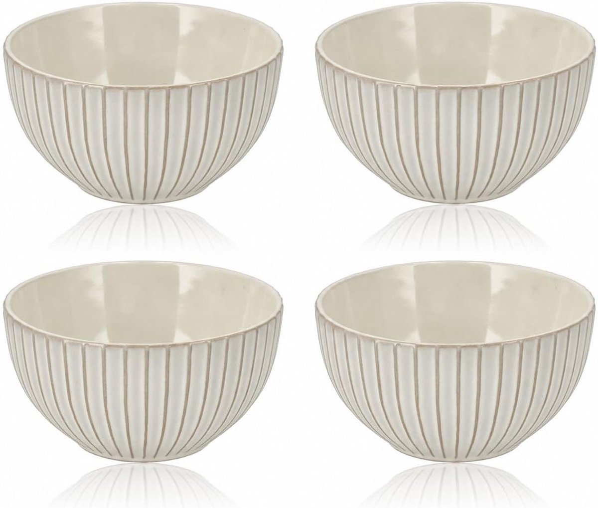 Set van 4 – Keramiek Ramen Kommen 700 ml – Ontbijtkommen Zonder Oor Ø14 cm – Geschikt voor Soep, Muesli, Yoghurt en Salade – Grijs Aardewerk