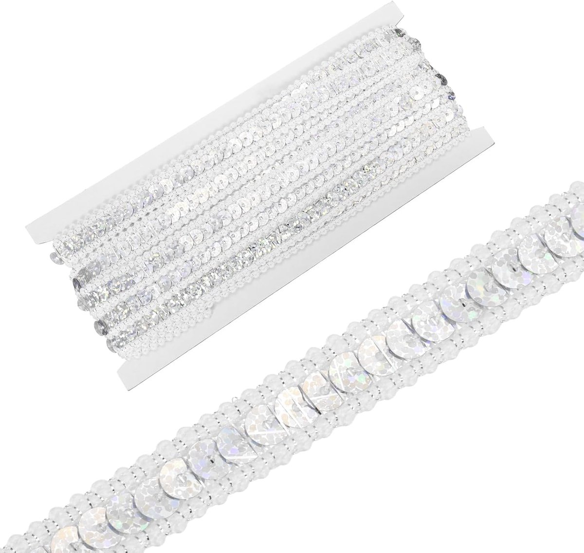 Paillettenlint, paillettenlint, glanzend, plat, voor versieringen, kostuums, schoenen, haarband, zilver, laser