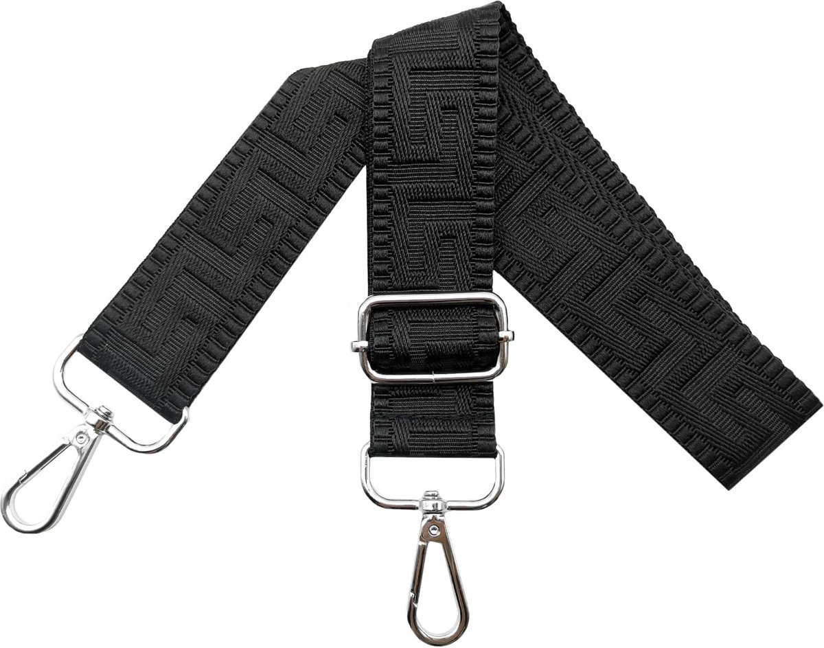 Schouderriem voor tas Verstelbare tasriemen Breed 3,8 cm met zilveren gesp, vervangende handtassen riem voor dames crossbody accessoire, puur zwart, K15