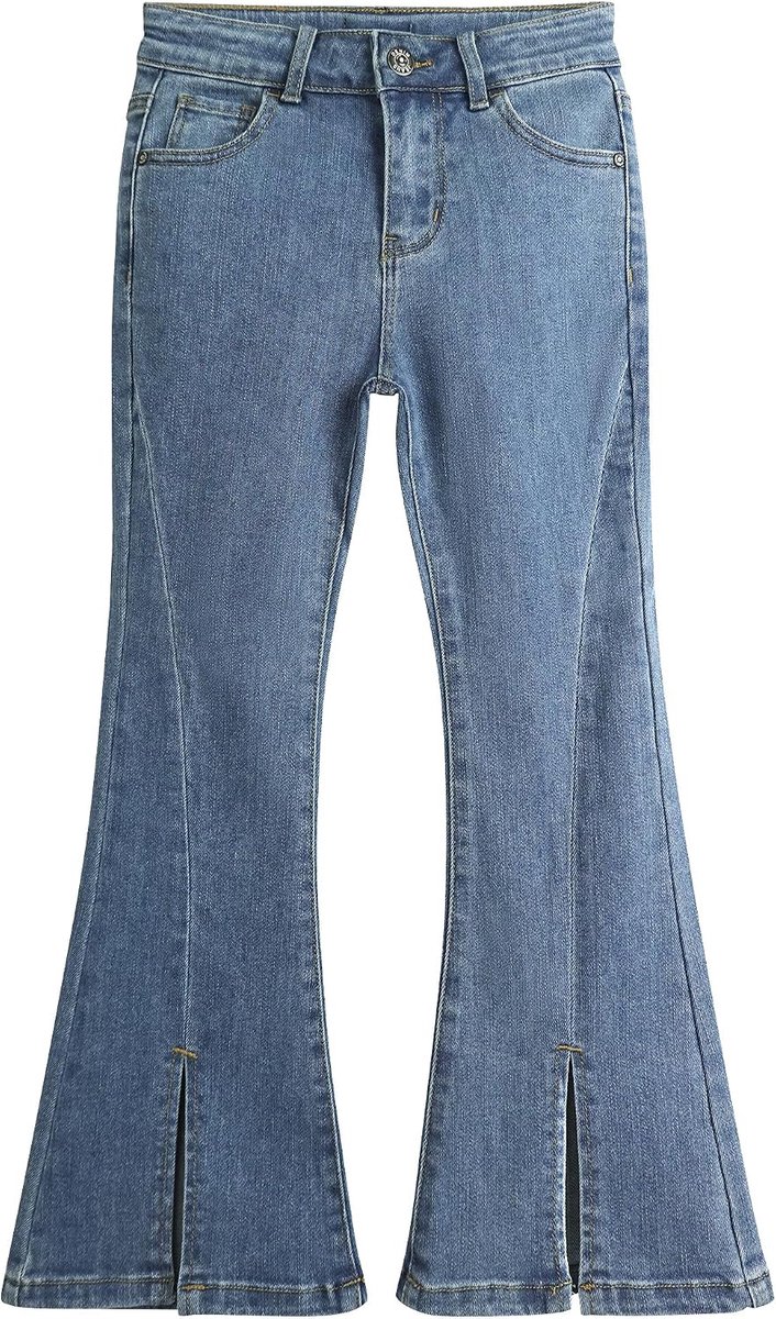 Jeans, grote kleine kindermeisjes elastische tailleband aan de binnenkant van hoge stretch denim uitlopende broek