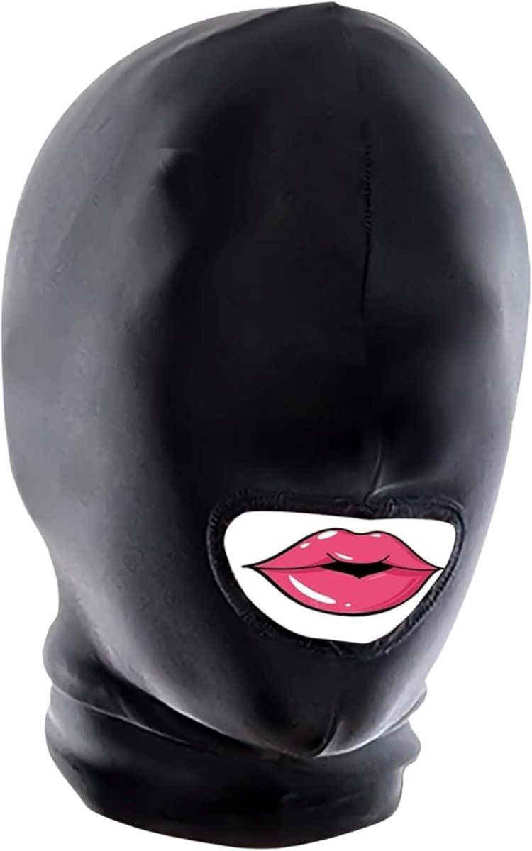 Masker van spandex – zwarte bondage mask met open mond voor vrouwen en mannen, SM sex masker maat S/M voor fetish & rollenspelervaringen FOPS B23-5