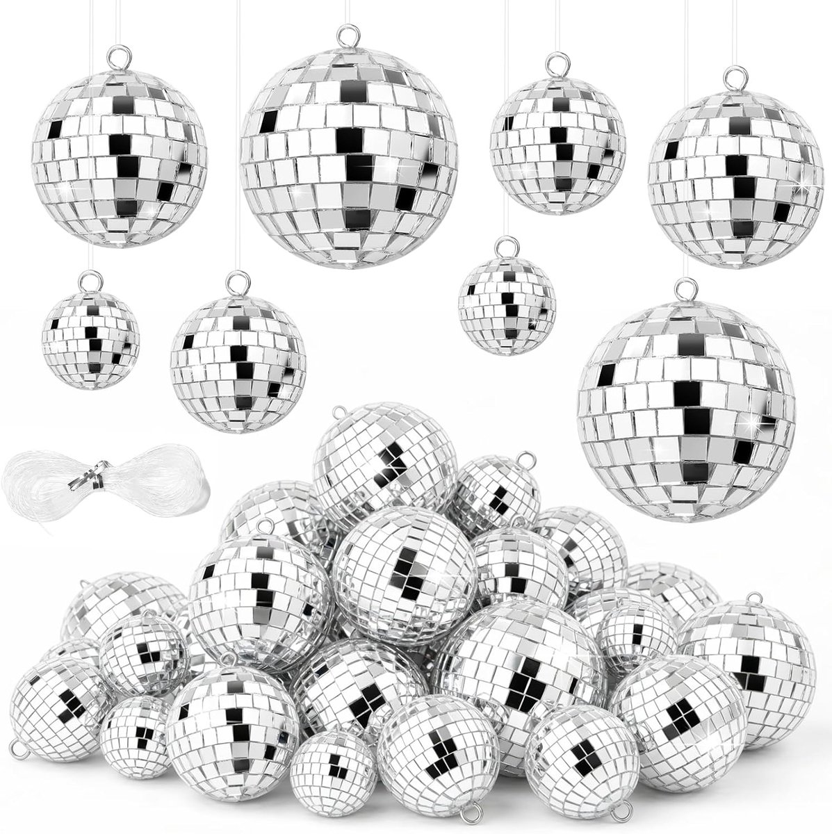 50 stuks discoballen, kleine zilveren spiegelballen om op te hangen
