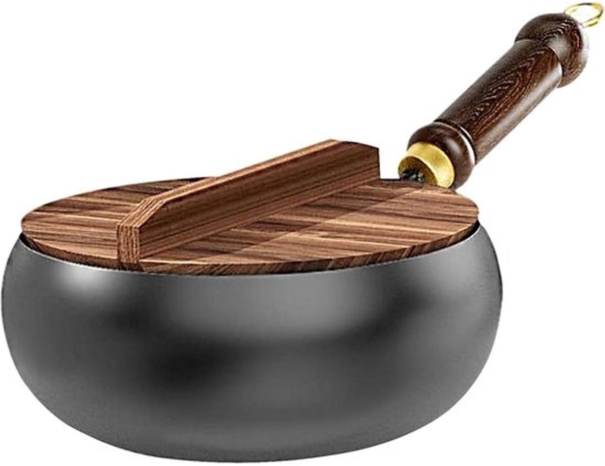 Japanse Wok - Gietijzeren Pan - Roerbakken en Koken - Ongecoat Natuurlijk - 26 cm - Zwart
