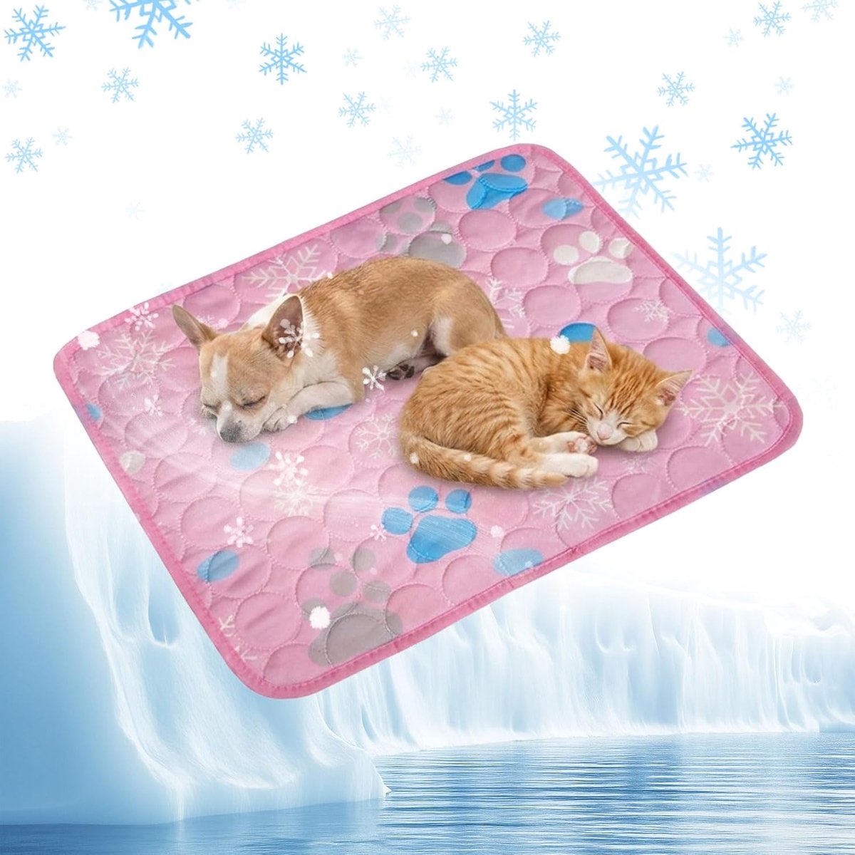 70×55 cm koelmat voor honden en katten, koelmat voor katten, koelende deken, hondenmand koelend, koelmat gemaakt van ijszijde, voor honden en katten (Roze, L)