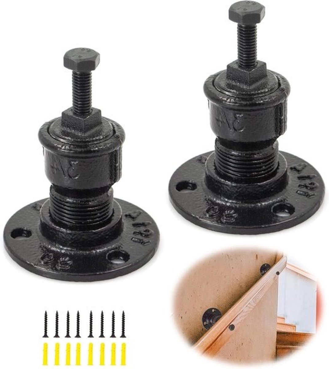 Zwarte trapleuninghouder - industriële stijl - 2 stuks - verdikt ijzer