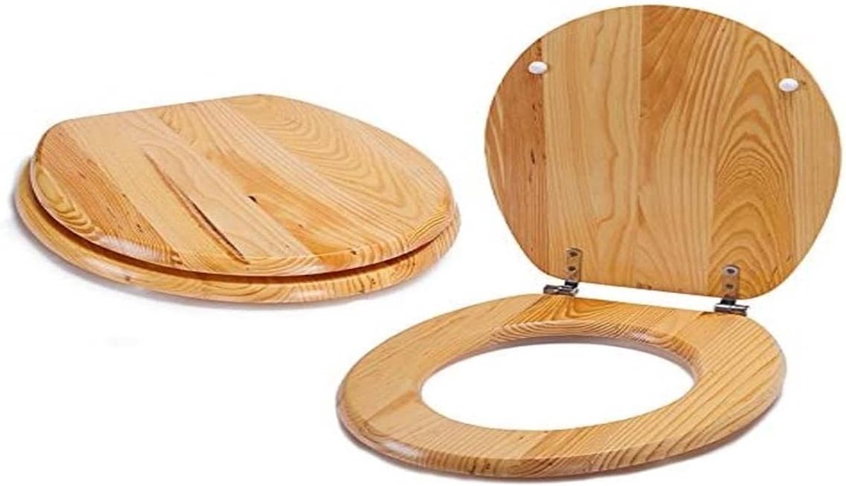 Toiletzitting deksel MDF houten kern "Grenenhout" scharnieren van roestvrij staal - hoogwaardige en stabiele kwaliteit
