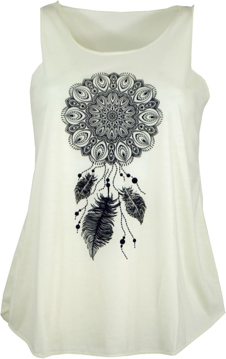Tanktop met Etno-opdruk, Dreamcatcher Mandalacrème, Synthetisch, Size:12, Top T-shirts