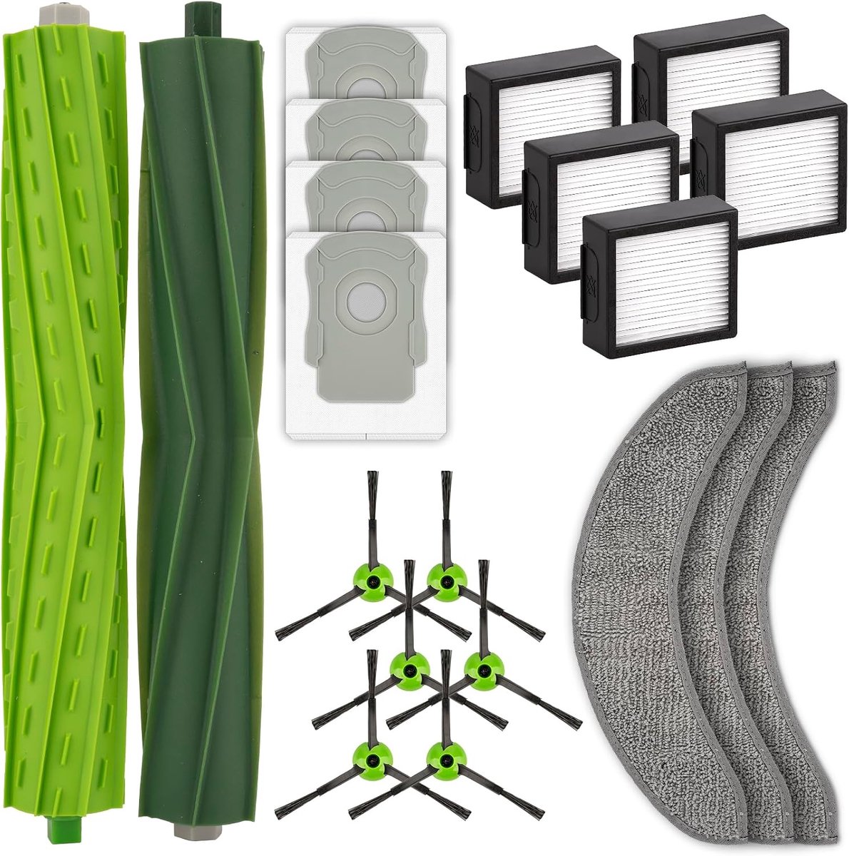 Reserveonderdelen voor iRobot Roomba Combo j7, Combo j7+, Combo j9+ en Combo 10 Max robotstofzuiger, 2 borstelrollen, 4 stofzakken, 3 dweilpads, 5 HEPA-filters, 6 zijborstels