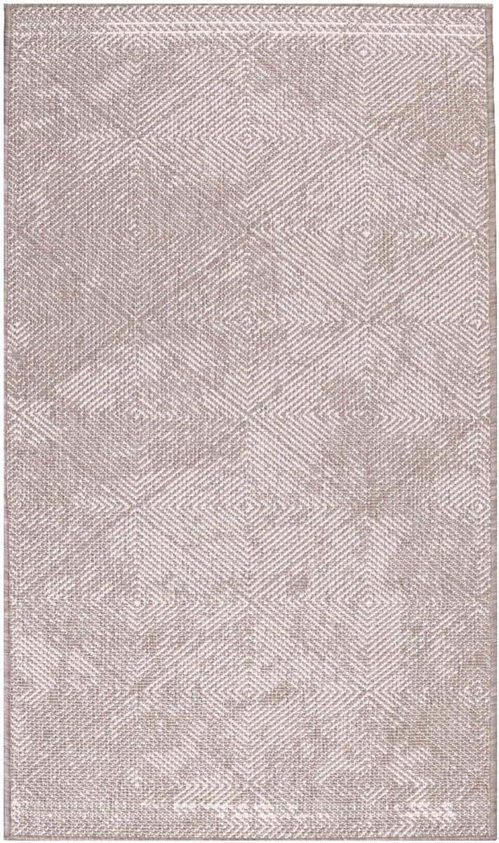 Carpet city Indoor en outdoor tapijt beige - omkeerbaar tapijt - 80x150 cm - ruitpatroon - weerbestendig voor balkon, terras - loper modern indoor hal keuken