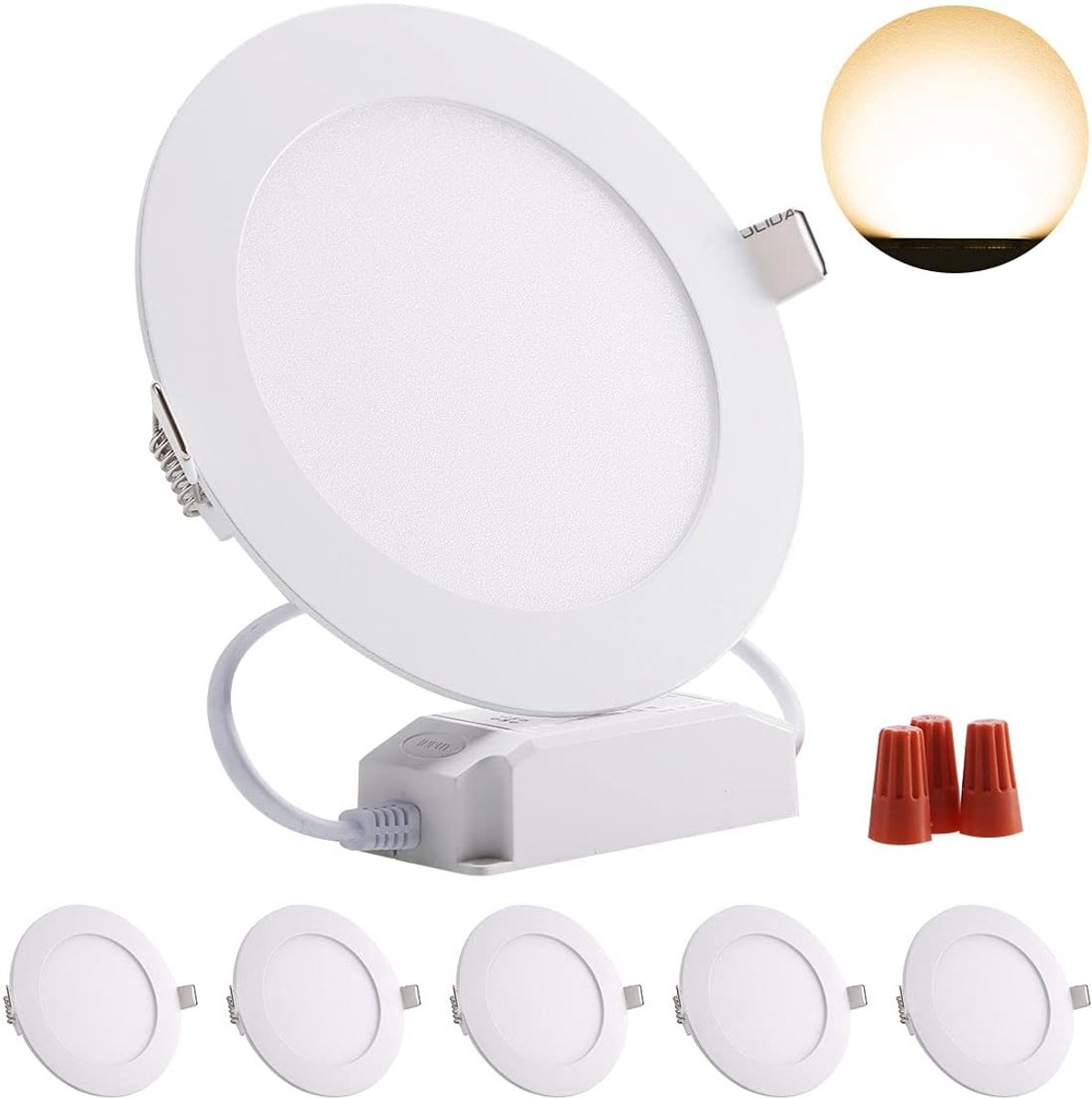 5Pack LED inbouw Plafondverlichting Rond, 9w downlights Plafond dimbaar Ultra Slim, Paneel Verlichting Rond Plat Warm Wit 720lm Aluminium Legering Behuizing voor Woonkamer Slaapkamer Keuken