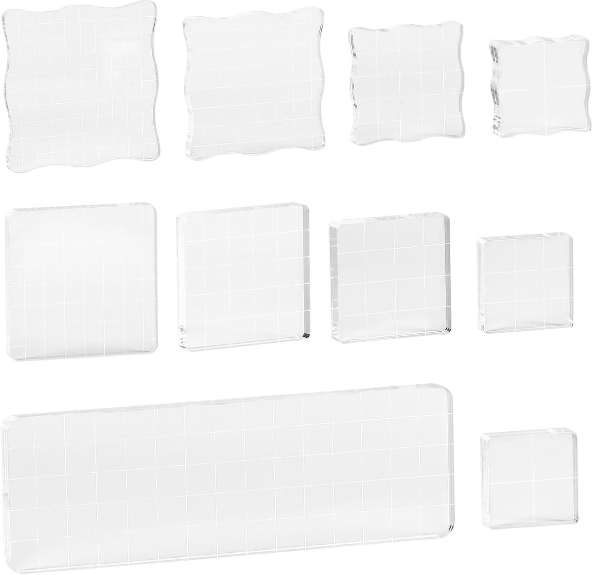 10-delige acryl-stempelblok, transparante siliconen stempels, transparante acryl-stempelblok, gereedschapsset, acryl-stempelstempelblokken voor het maken van kaarten, decoratie, kunsthandwerk