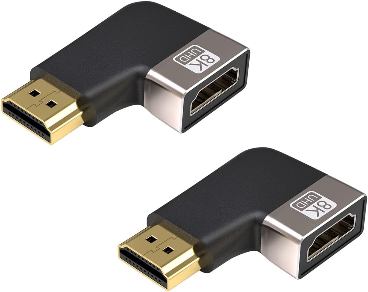 8K Extender-Adapter, HDMI 2.1-Versie, 48 Gbit/s 90 Graden Linkshoekstekker naar Bus, Verlengadapter, Connector, Ondersteunt 8K bij 60Hz/4K bij 120Hz, 2 Stuks