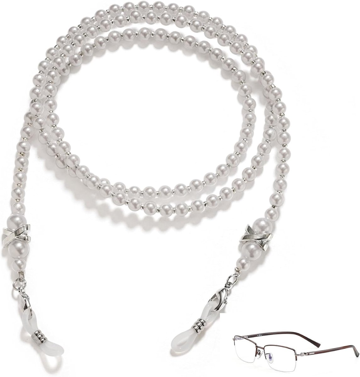 Brillenketting voor dames, brilketting, parels, glasketting, kettingbril, zonnebril, ketting, voorkomt het wegglijden van de bril, kan worden gebruikt als decoratieve bril, zonnebrillen