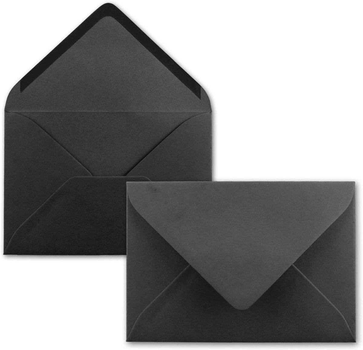100 stuks, B6, 17,5 x 12,5 cm, zwart, natte plakrand met puntige klep, 120 g/m², voor bruiloft, wenskaarten, uitnodigingen