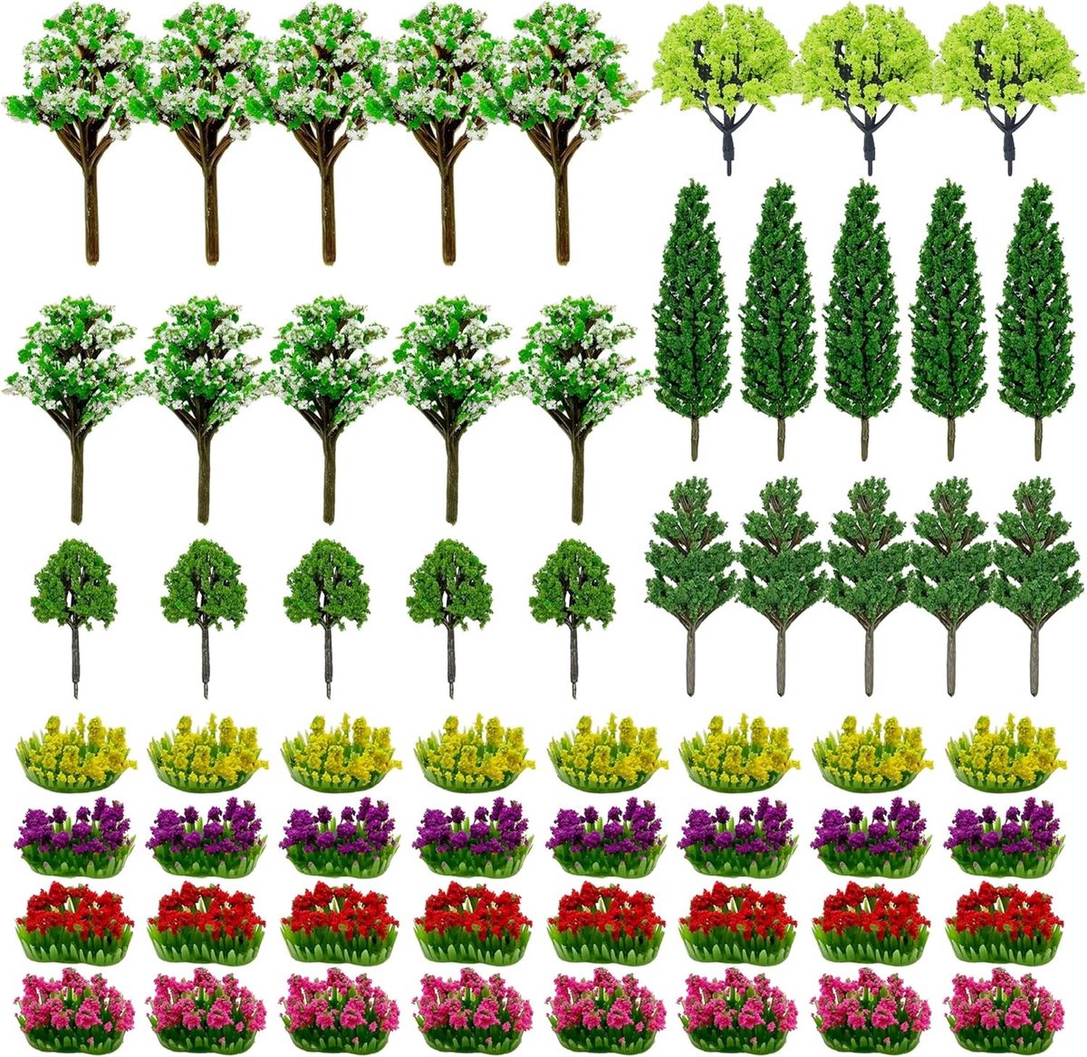 60 Stuks Miniatuur Bomen en Struiken voor Modelspoor, Diorama en Landschapsarchitectuur - Perfecte Decoratie voor Modelbouw en Creatieve Projecten