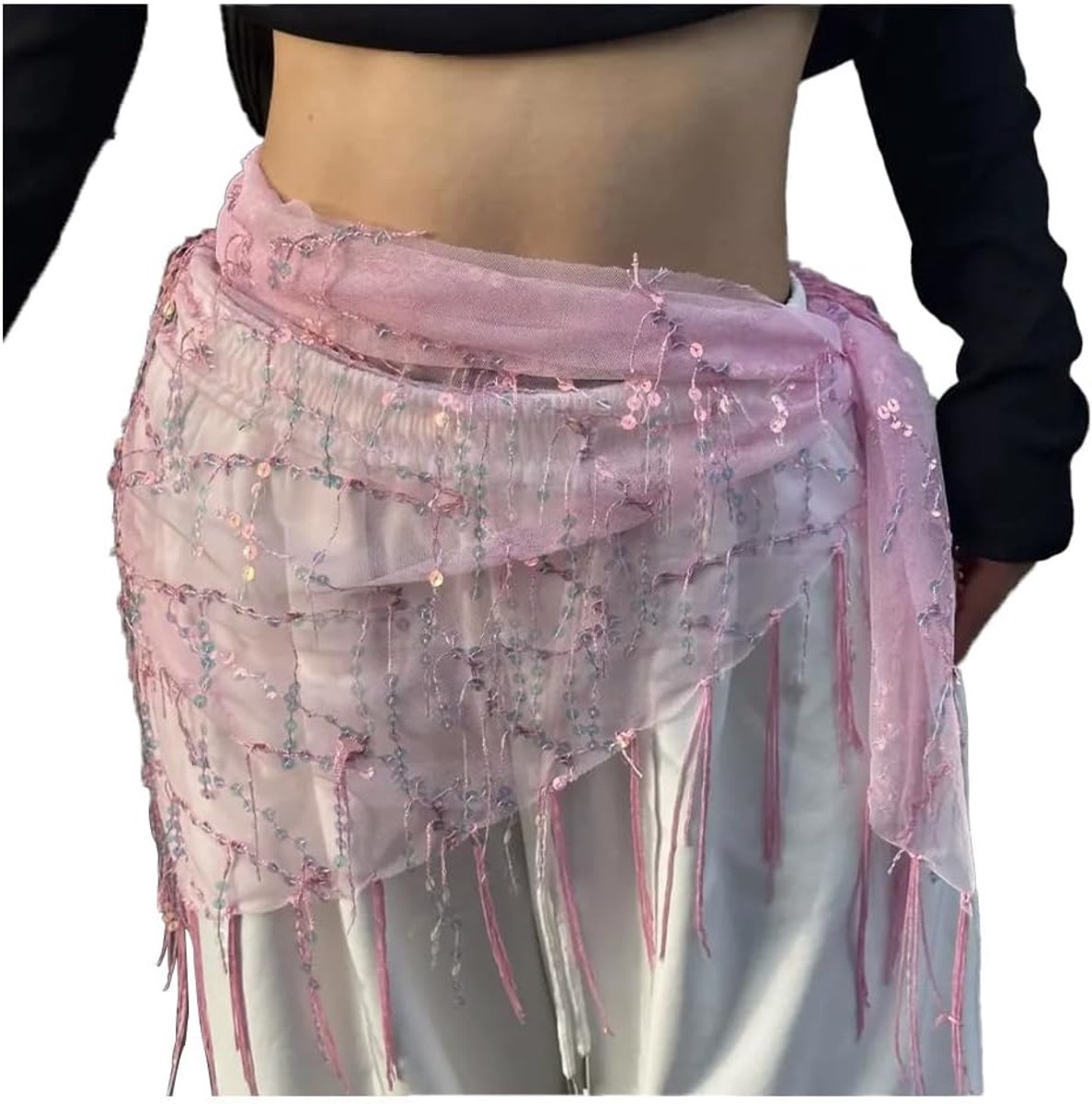heupdoek met pailletten riem heupsjaal rok wrap heupdoeken glitter pailletten buikdans kostuum heupdoek accessoires voor vrouwen en meisjes roze