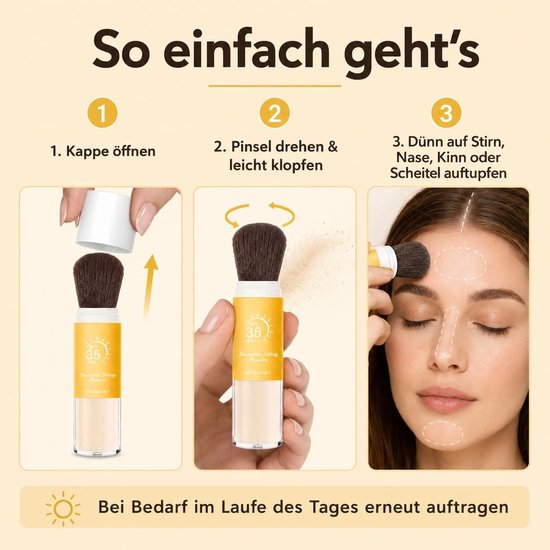 Setting Powder, mineraal zonnebrandpoeder, SPF 35 los poeder met borstel, waterdicht, langdurig, licht en mat gezicht, P-owder, los poeder voor gezicht, hoofdhuid, haar en scheiding — afbeelding 5