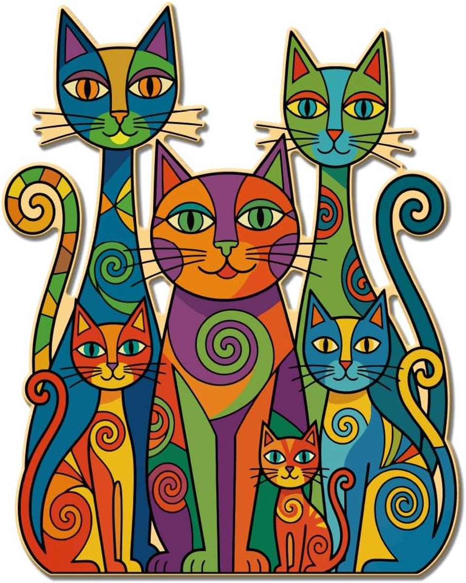 Metalen tinnen bord kleurrijke retro katten muurdecoratie 32,5 x 25,9 cm abstracte kat metalen kunst voor thuis woonkamer slaapkamer keuken bar man grot veranda kleurrijk
