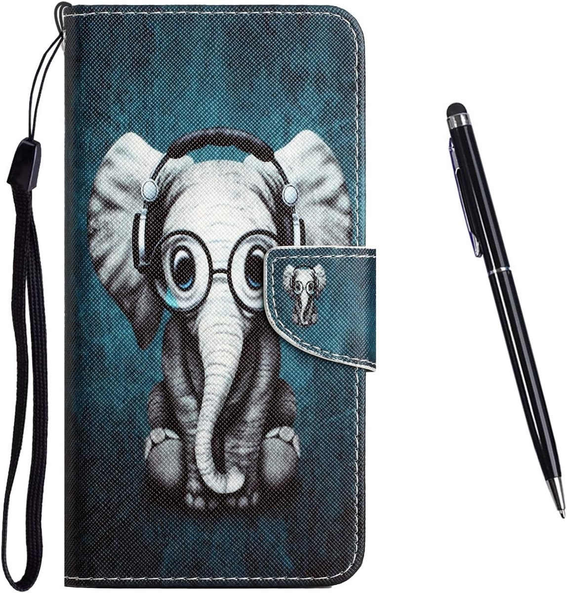 Compatibel met Samsung Galaxy S22 hoes, Samsung Galaxy S22 PU lederen portemonnee standaard hoes, met patroon motief schokbestendige cover inklapbaar flip klaphoes met kaartvakken (Olifant 1)