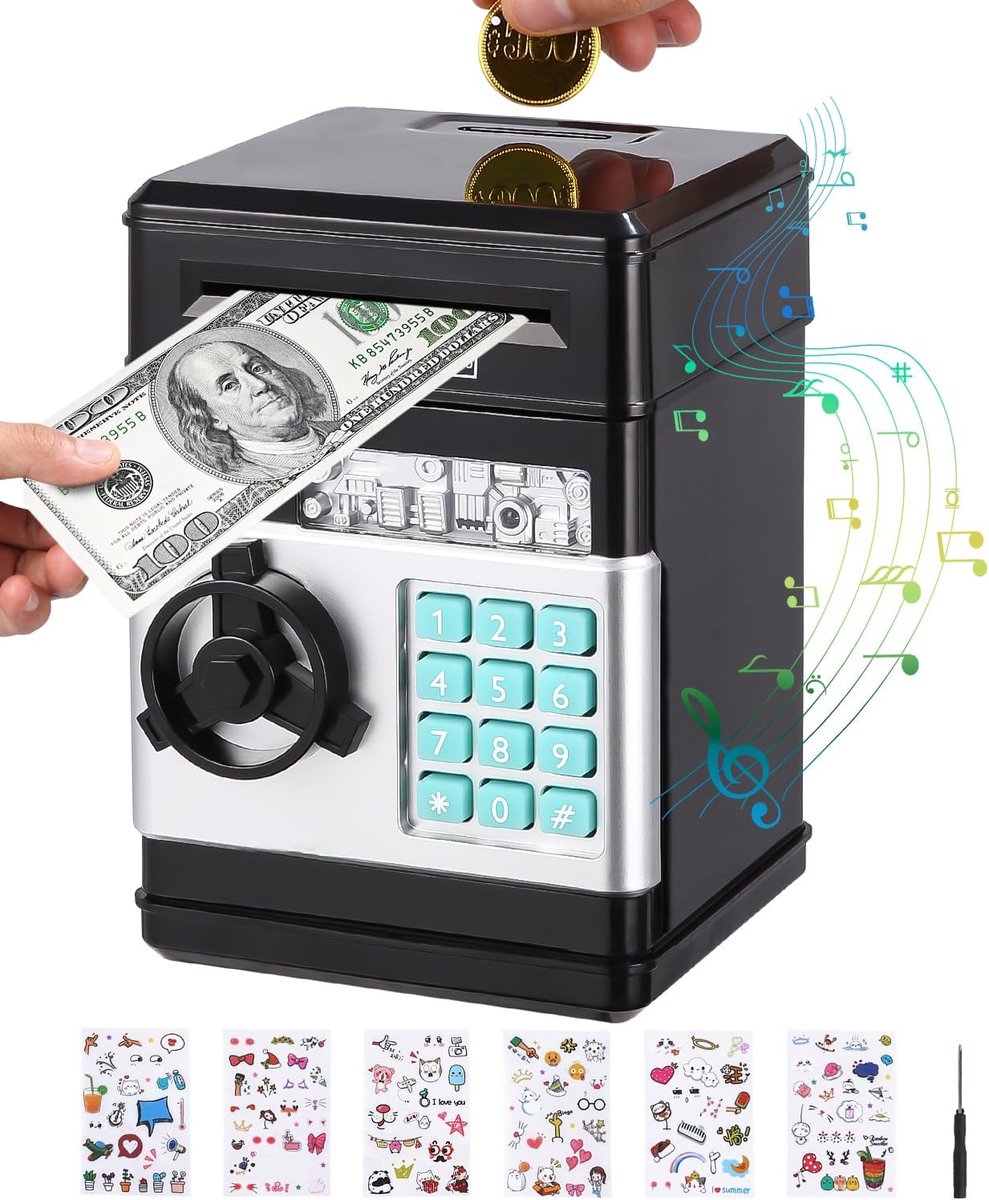 Kluis voor kinderen, ATM Elektronische spaarpot voor kinderen, mini ATM, elektrische spaarpot met automatisch wachtwoord, geld, scrollen voor kinderen, cadeau voor jongens en meisjes