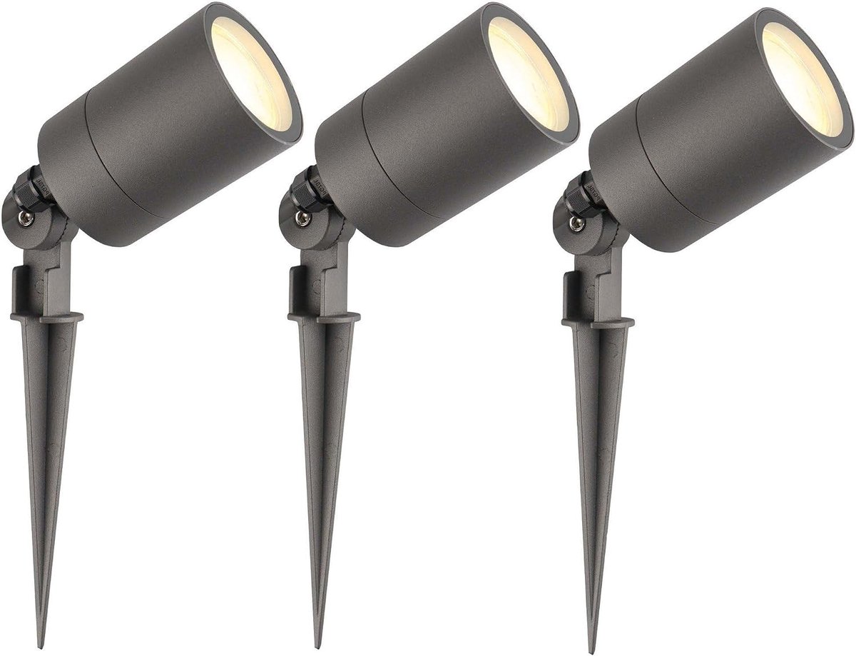 LED Prikspot met grondspies 3 stuks antraciet warm wit 3W GU10 IP65