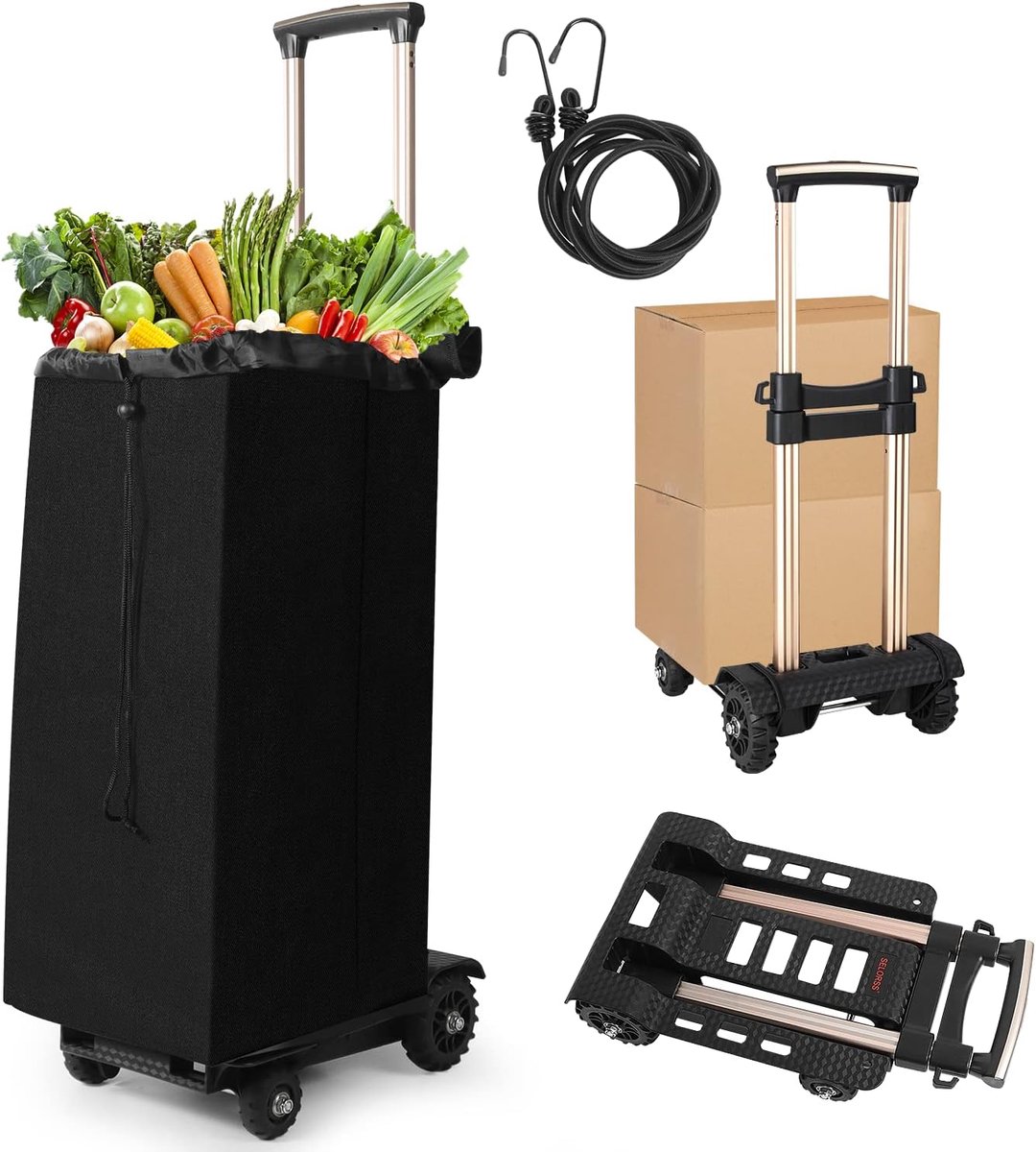 Steekwagen, PU-wielen, verstelbare aluminium trekstang, 50KG