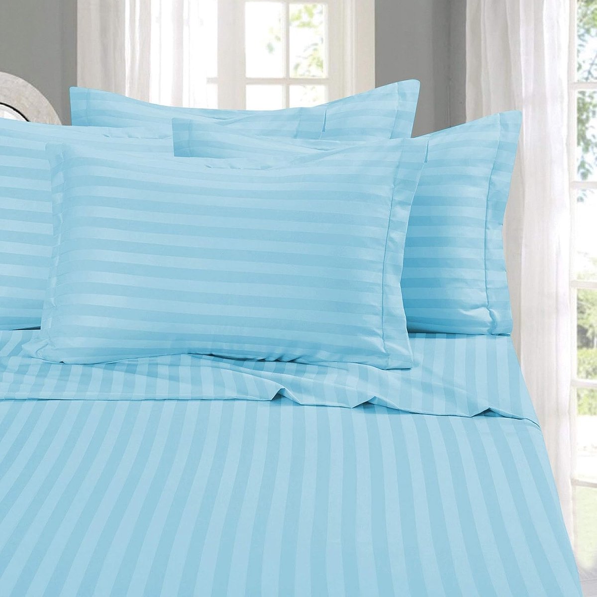 Comfort Zachtste en gezelligste 4-delige lakenset - 1500 premium hotelkwaliteit microvezel - luxe kreukbestendige 4-delige damast streep lakenset, twin, aqua blauw