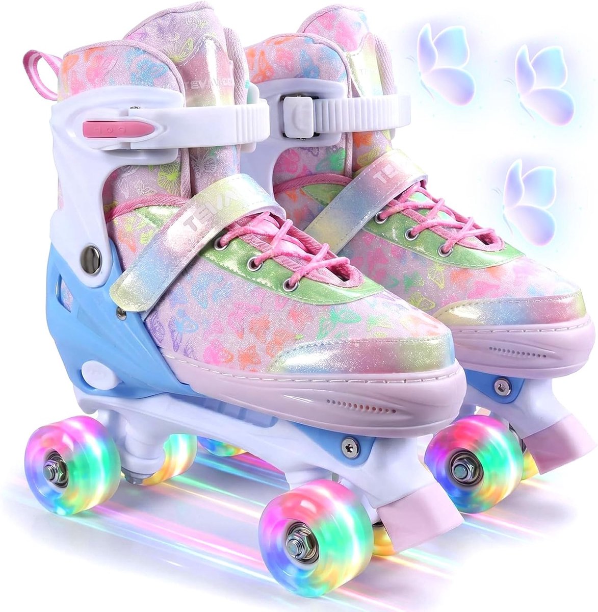 Kinderrolschaatsen - 4 maten verstelbare quad-schaatsen, alle oplichtende wielen voor peuters, beginners, binnen en buiten