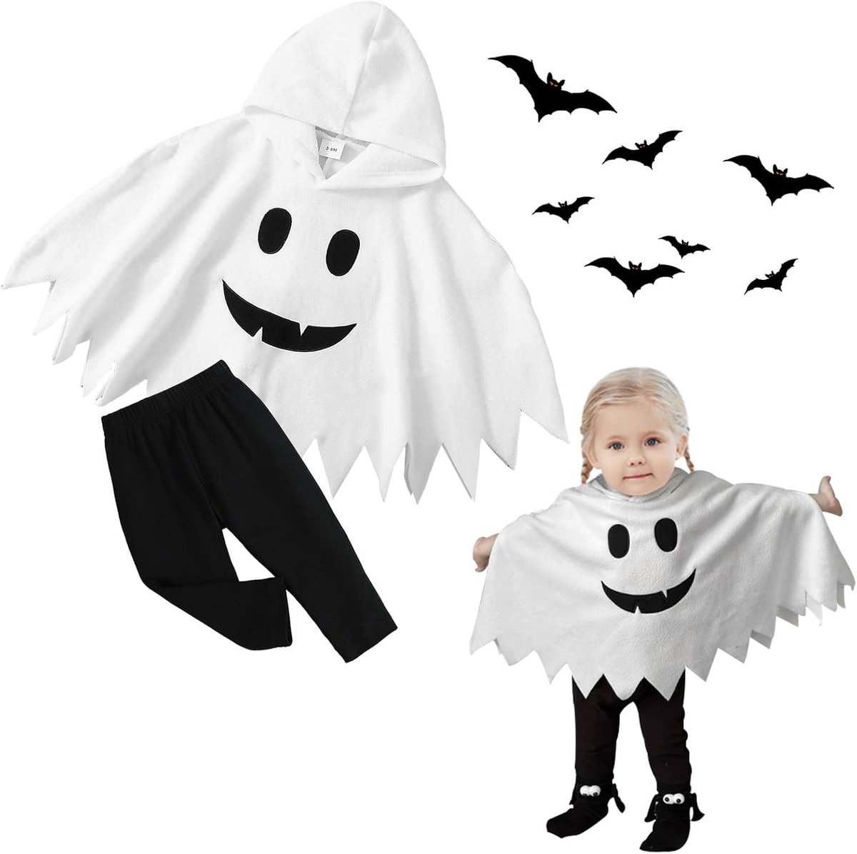 Kinderkostuum cape spookkostuum wit voor 18-24 maanden jongens meisjes Halloween carnaval cosplay party