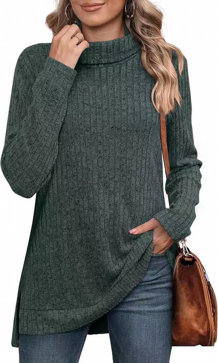 dames zwarte rolkraag sweater tuniek lange mouwen gebreide trui dames lange mouwen outwear