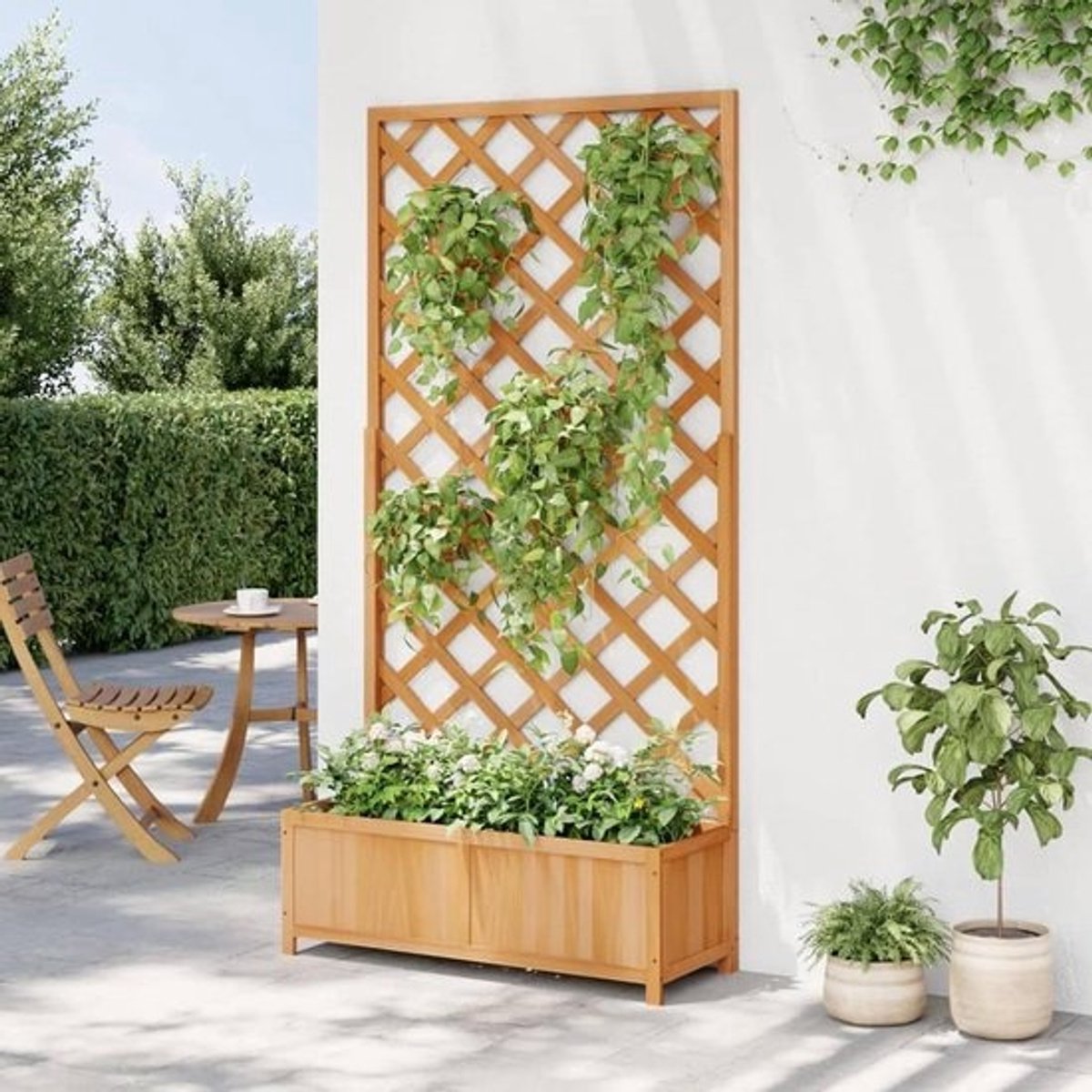 Plantenbak met latwerk - Verhoogd bed - Verticale tuin - Weerbestendig metaal - 90x35x180 cm - Bruin