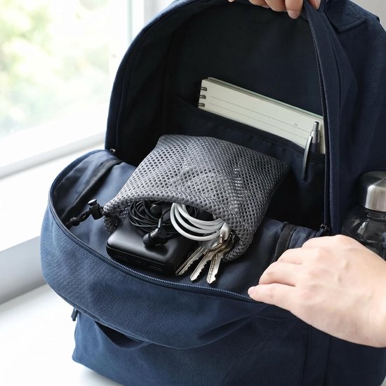 4-delige mesh tassen met trekkoord, duurzaam nylon opbergzakje, voor MP3-opladers, koptelefoonsleutels, ideaal voor dagelijkse organisatie (15 x 10 cm) — afbeelding 5