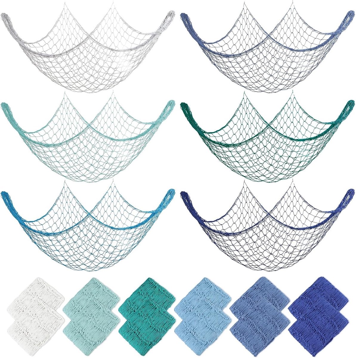 12 stuks visnetdecoraties, natuurlijk katoen, Hawaiiaans feestvisnet, decoratief voor feest met oceaanthema (6 kleuren)