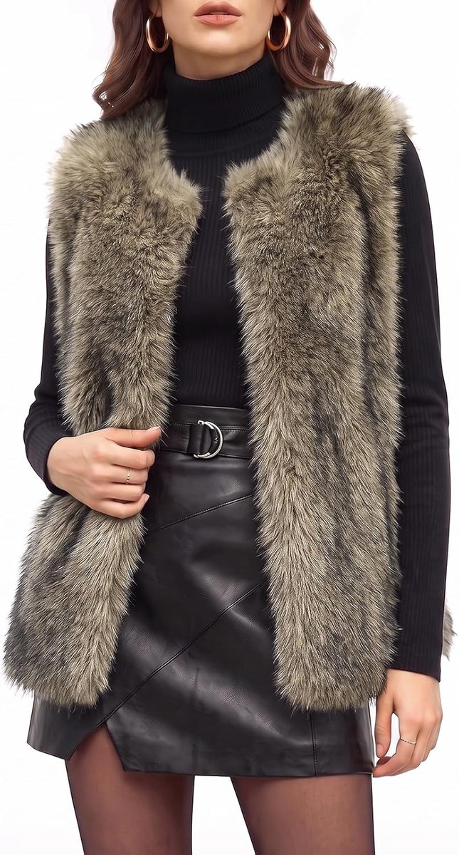 Elegant damesvest van synthetisch pluche, licht vest, zacht, mouwloze jas, casual en modieus, warm, winddicht, met zak