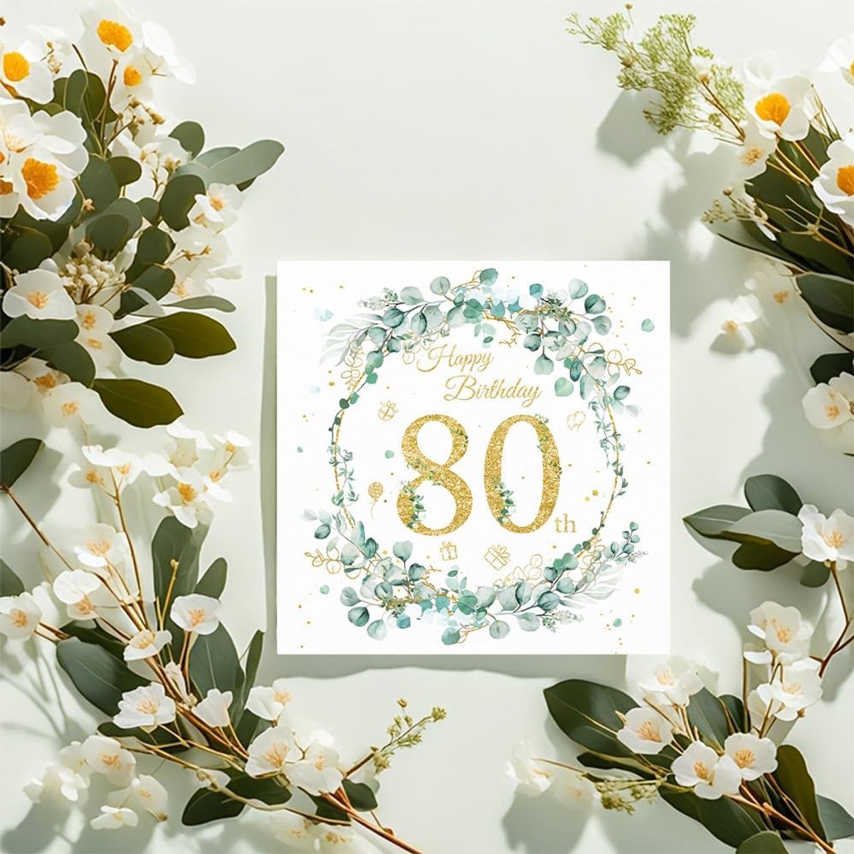 Servetten - 40 stuks servetten, servetten eucalyptus groen, Happy Birthday 80 servetten, papieren servetten voor 80ste verjaardag vrouw verjaardag vieringen feest jubileum