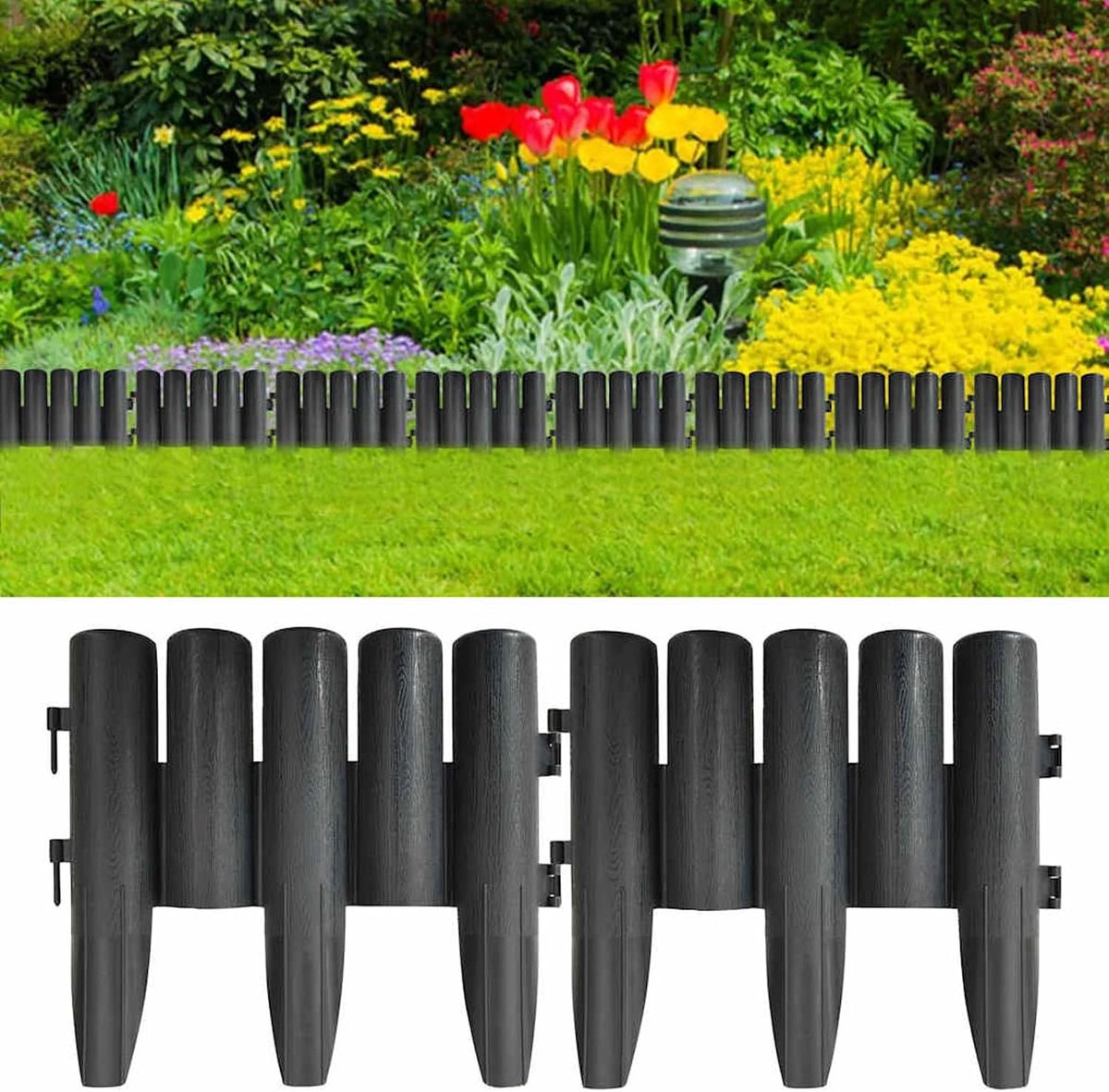 36 stuks, antraciet, uv-bestendig PP-materiaal, 28,5 x 23,5 cm per element, tot 10 m verlengbaar voor tuinbedden