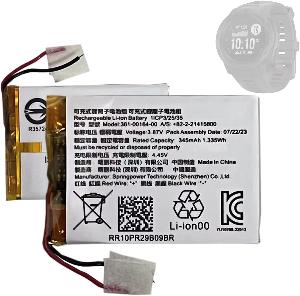 361-00164-00 compatibel met Gar-min Instinct solar STD-810G Instinct 2X Solar Smartwatch Watch