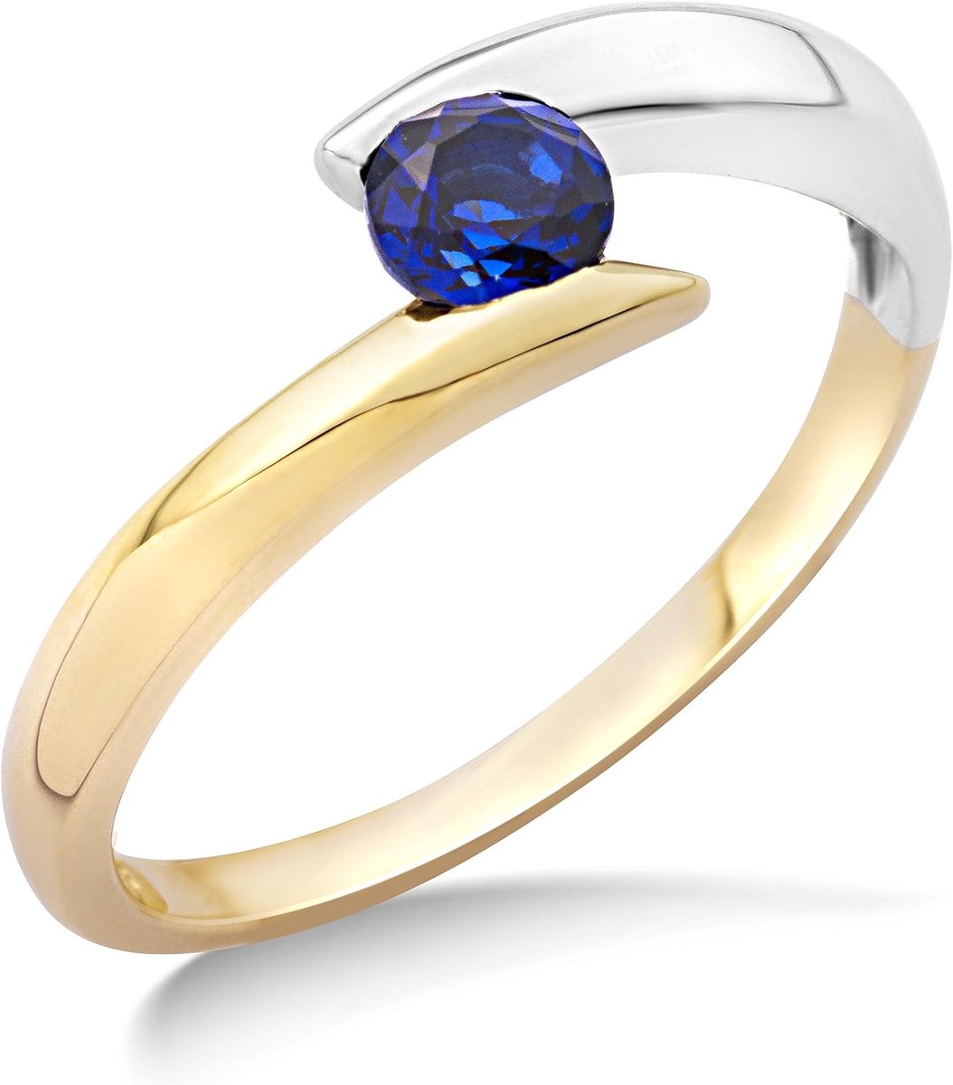 - Ring - tweekleurig 9 karaat 375/1000 - saffier, Goud, Synthetische saffier