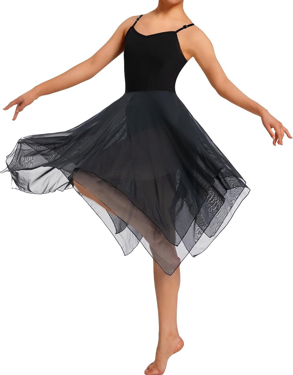 Moderne Lyrische Jurk Camisole Danskostuum Ballet Asymmetrische High-Low Mesh Rok Mouwloos Turnpakje Gymnastiek Dancewear