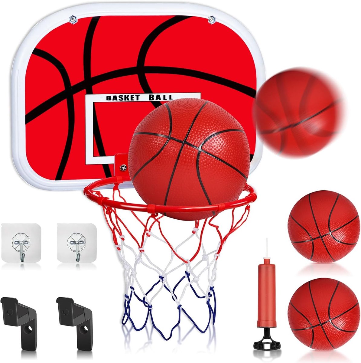 Basketbalkorf voor kamer, mini-basketbalkorf voor binnen met balpomp en 2 ballen, basketbalmand voor wandmontage, eenvoudige montage en demontage, cadeau voor kinderen en volwassenen