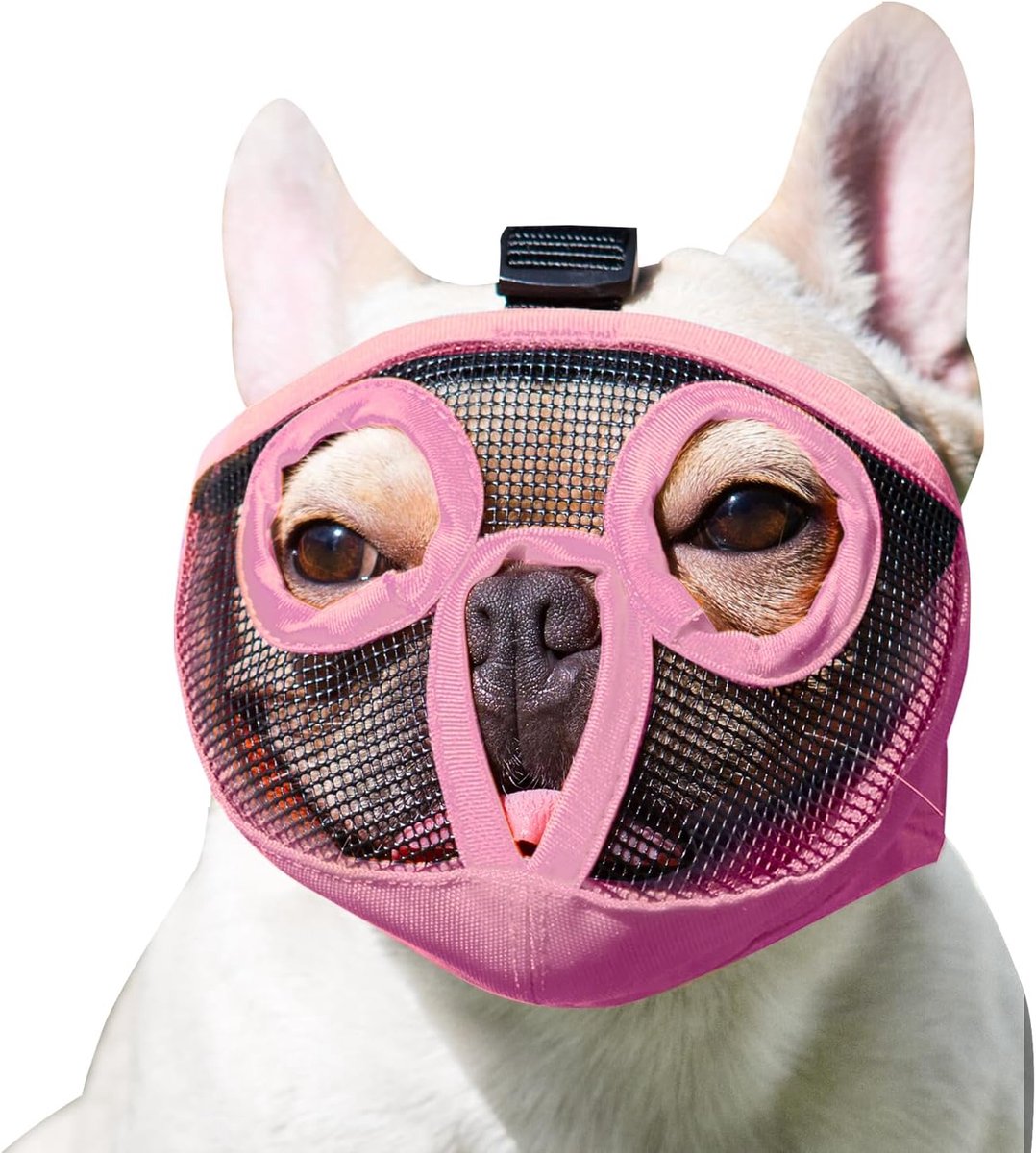 Muilkorven voor honden met korte snuit - verstelbare ademende mesh bulldog-muilkorf voor bijten, kauwen, likken, training, verzorging hondenmasker (roze, medium/11-17 inch)