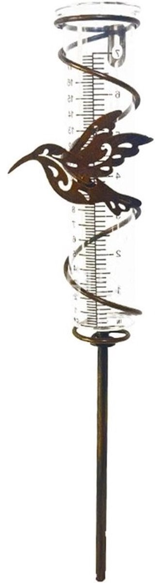 Hummingbird Regenmeter met grondpen, regenmeter van glas voor buiten, regenmeter van glas met metalen spies, regenmeter voor regenwater, decoratie voor buiten, terras, tuin, cort