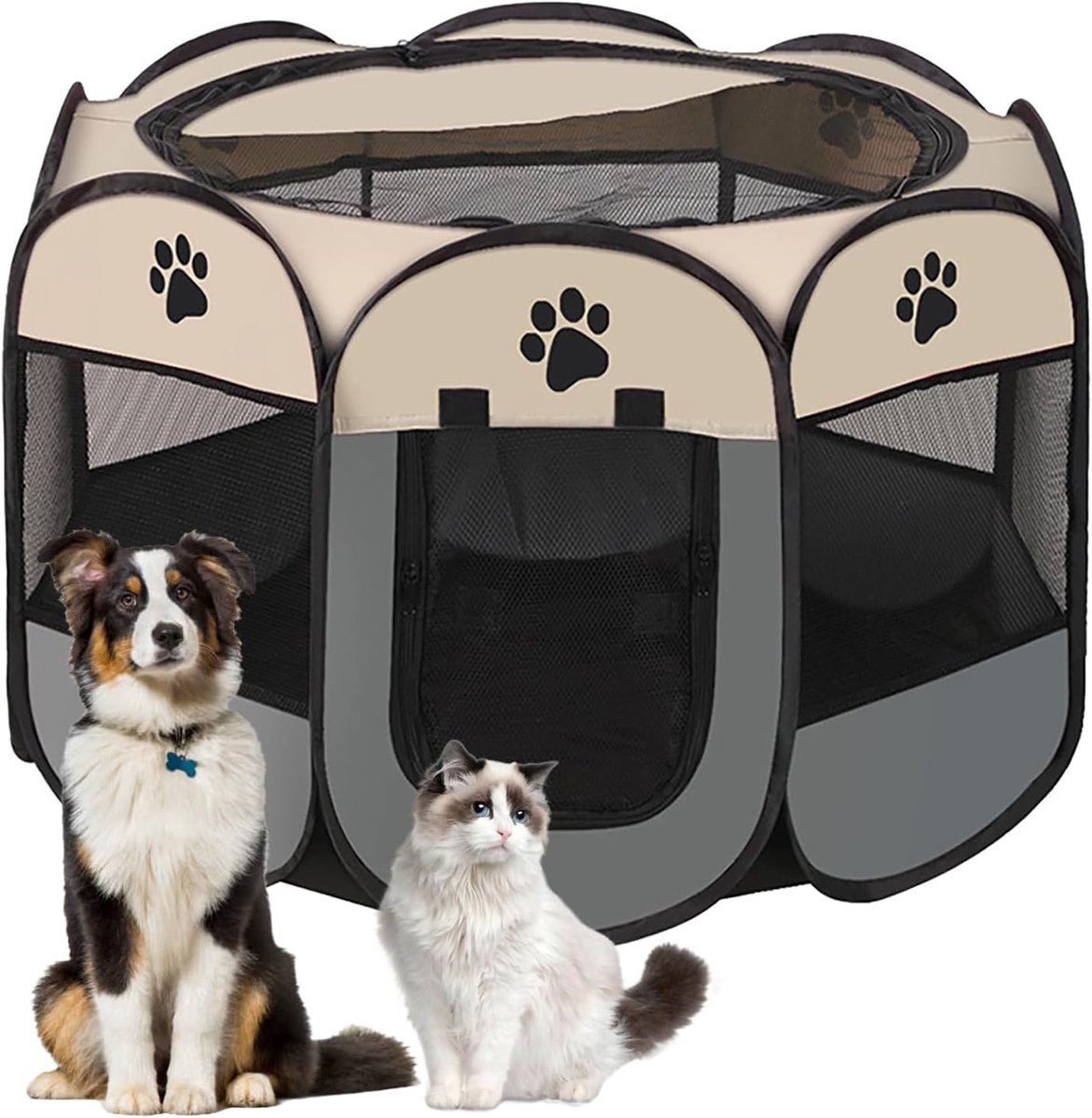 puppyren, puppybox, hondenbox, opvouwbaar kattenverblijf, waterdichte Oxford stoffen box, hond, kattenkooi, hondenkooi voor katten, honden, konijnen(Grijs, S, 8)
